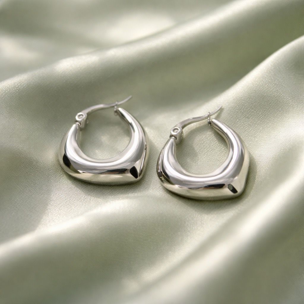 Stainless Steel Silver Hoop Earrings _ Design 3