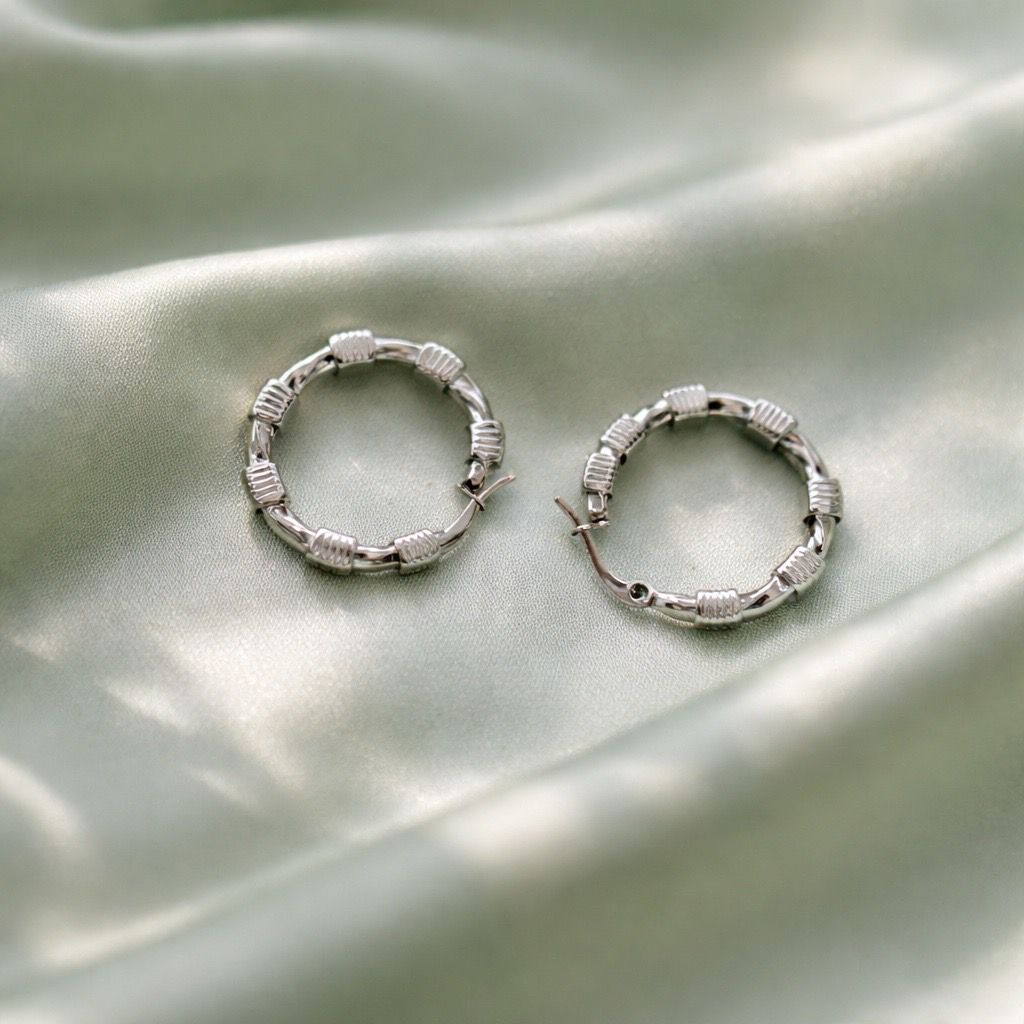 Stainless Steel Silver Hoop Earrings _ Design 8