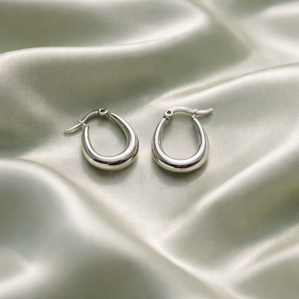 Stainless Steel Silver Hoop Earrings _ Design 7
