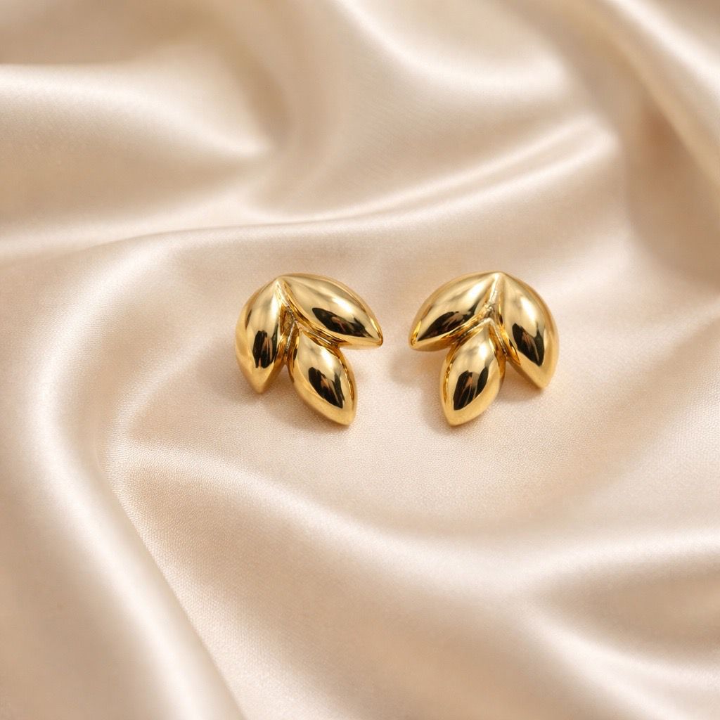Gold Leaf Cluster Stud Earrings