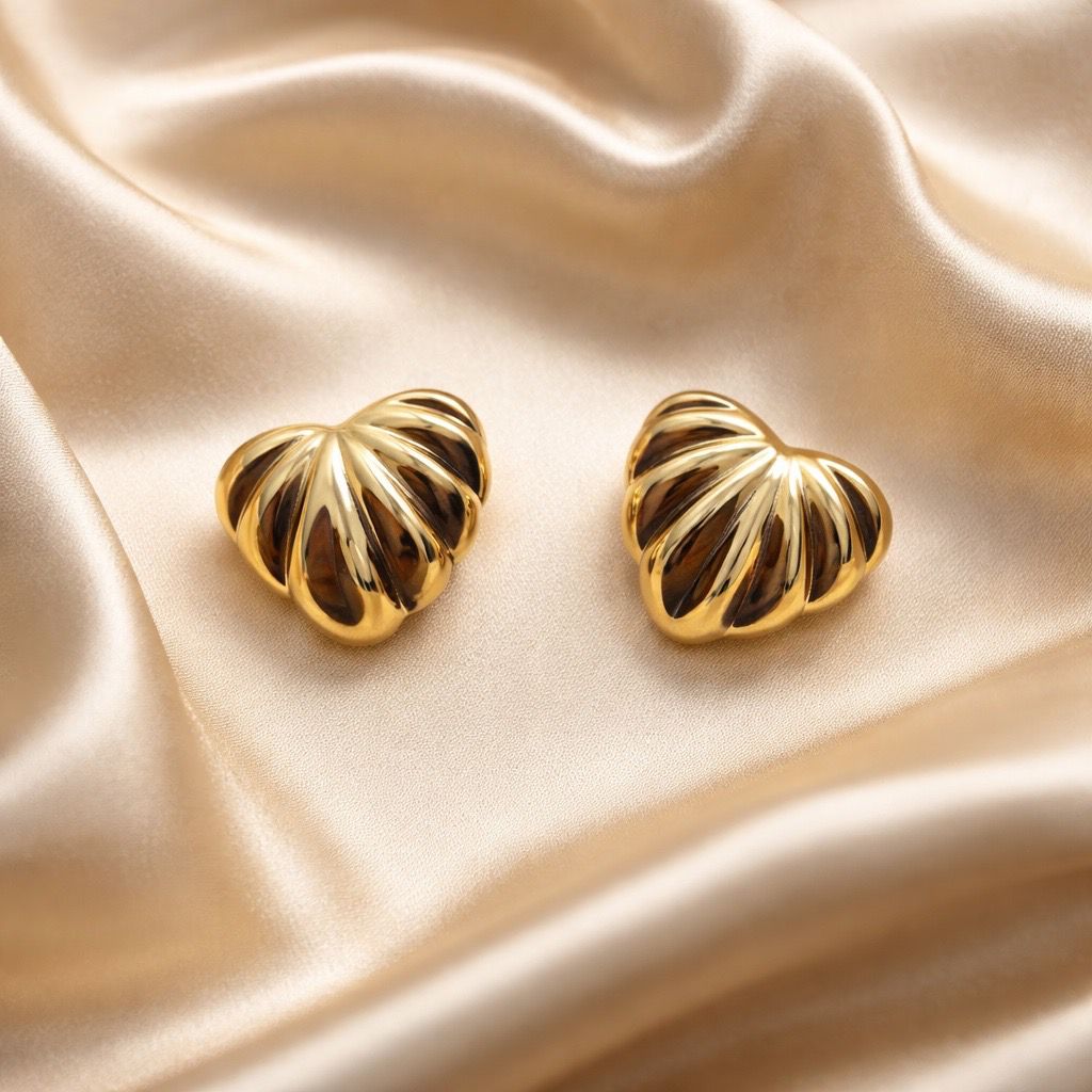 Gold Shell Heart Stud Earrings