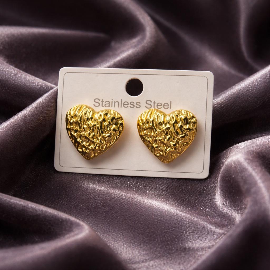 Textured Heart Shaped Stainless Steel Earrings