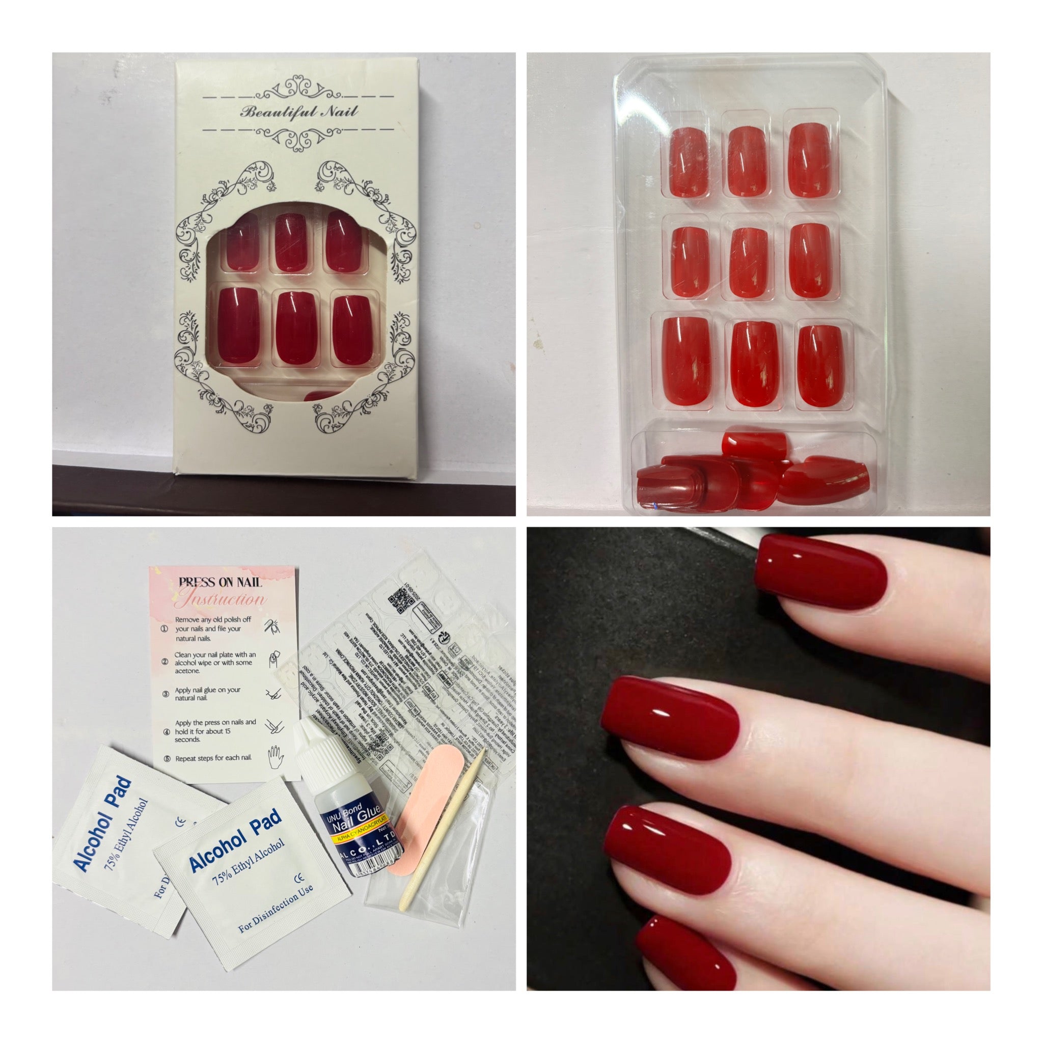 24 Pcs Bright Red Square Press-On Nails
