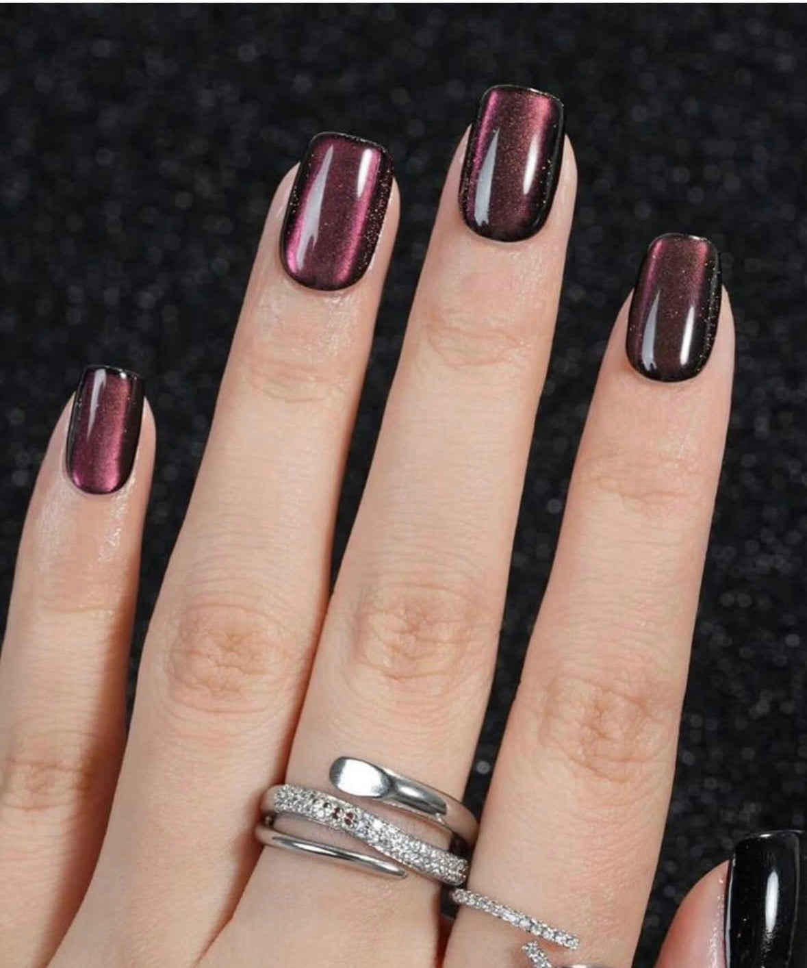 24 Pcs Burgundy Cateye Press-on Nails
