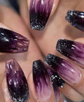 24 Pcs Coffin Shaped Purple Ombre Glitter Press-On Nails