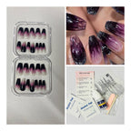 24 Pcs Coffin Shaped Purple Ombre Glitter Press-On Nails