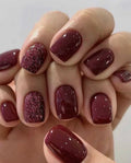 24 Pcs Dark Red Short Square Press-On Nails with Glitter