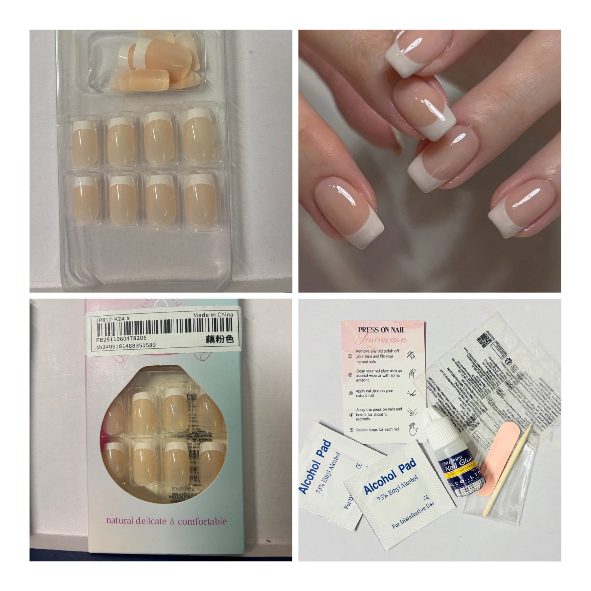 24 Pcs Classic French tip press-on nails