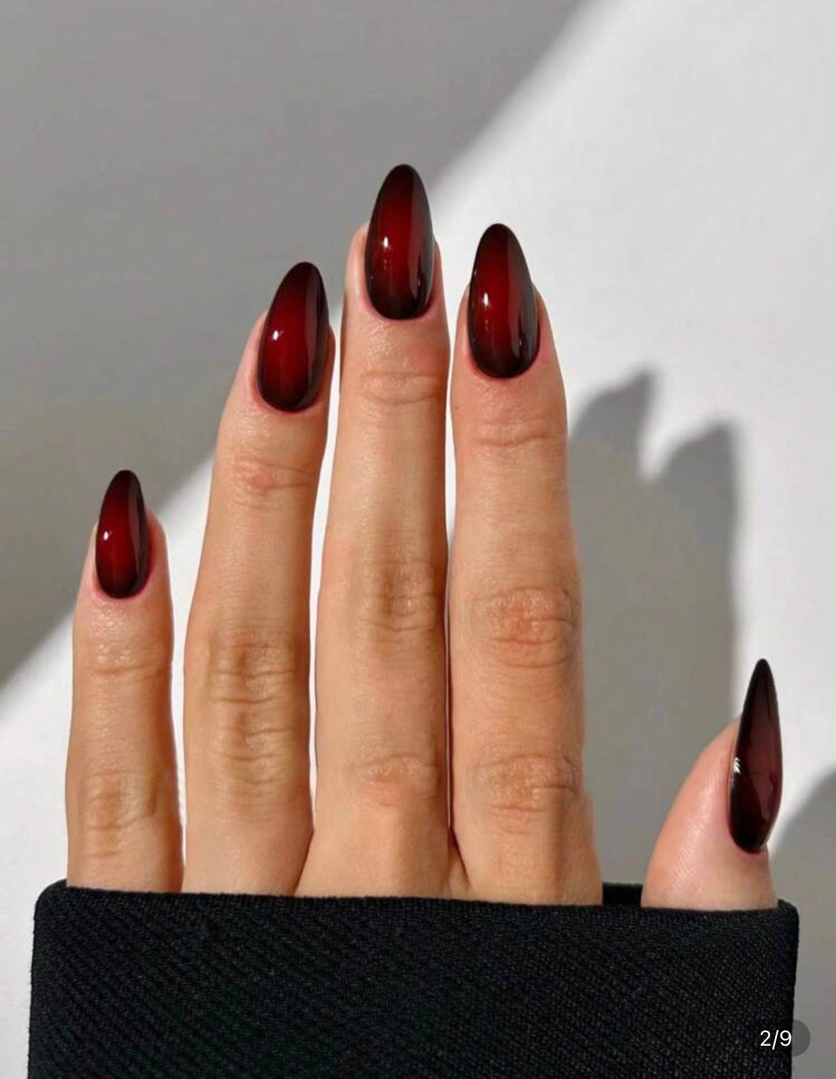 24 Pcs Long Almond Red & Black Gradient Press-On Nails