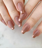 24 Pcs Long Coffin French gold press-on nails