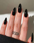 24 Pcs Medium Almond Glossy Black Press-On Nails