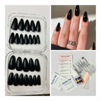 24 Pcs Medium Almond Glossy Black Press-On Nails