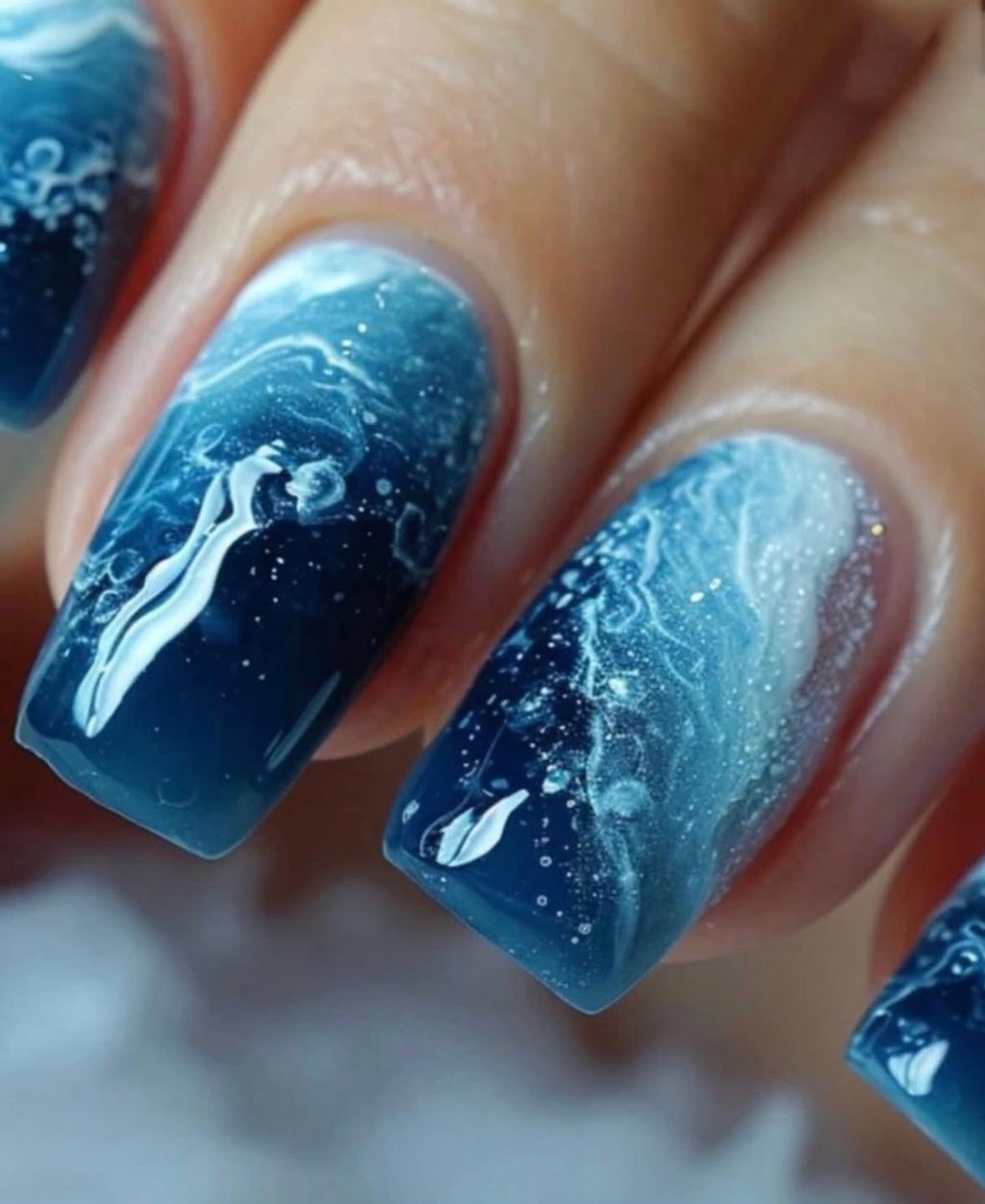 24 Pcs Medium Length Blue Ocean Gradient Press-On Nails