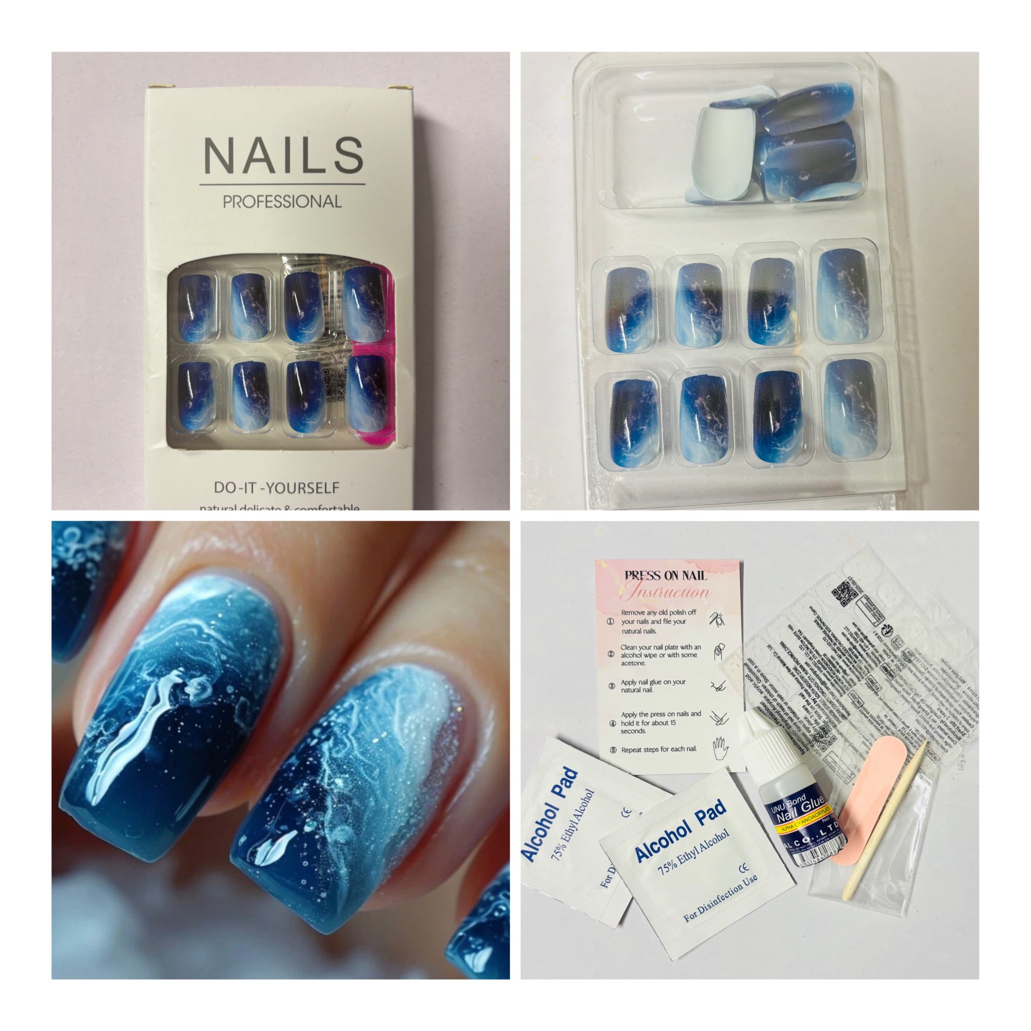 24 Pcs Medium Length Blue Ocean Gradient Press-On Nails