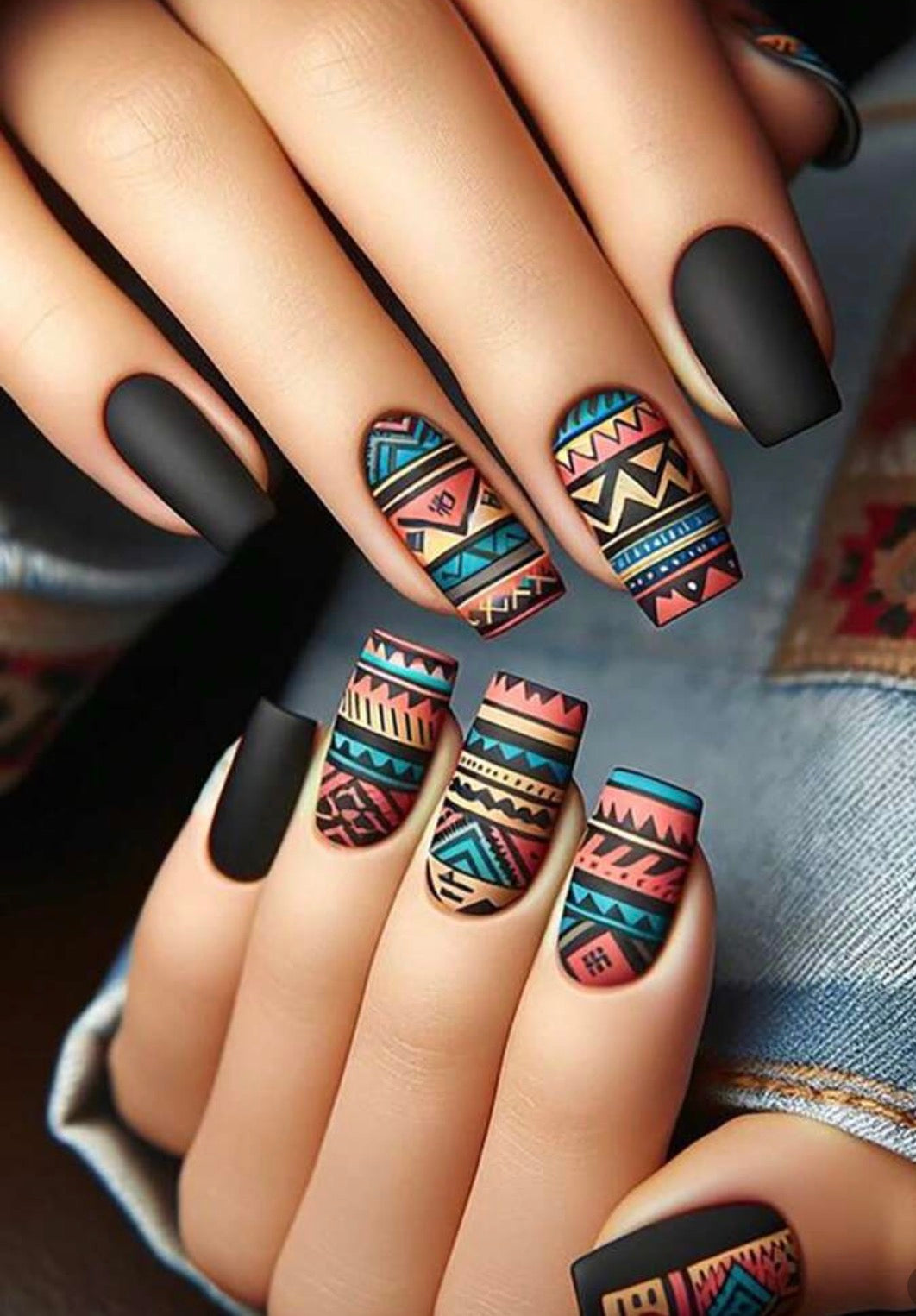 24 Pcs Medium Long Geometric Pattern Press-On Nails