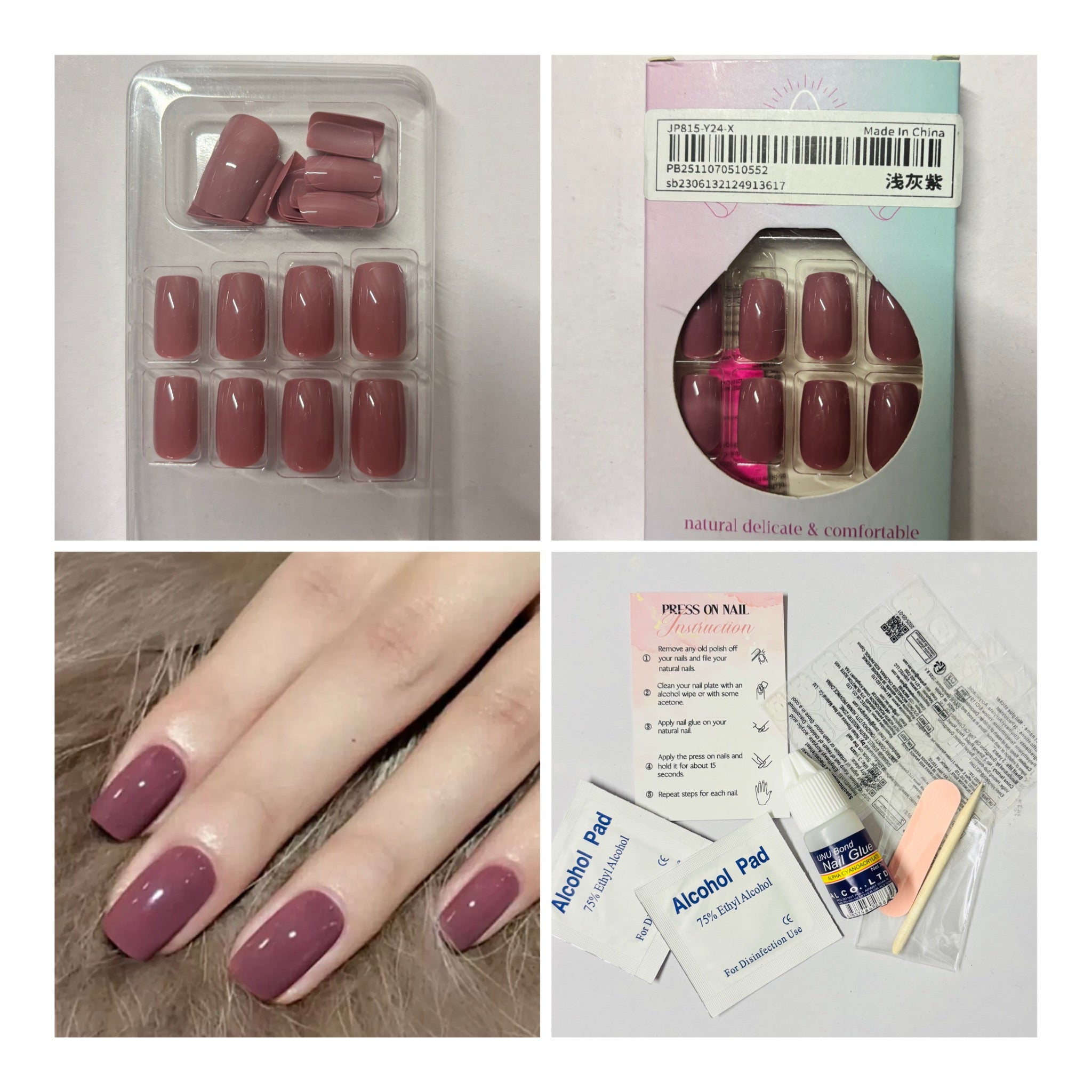 24 Pcs Medium Square Dusty Pink Press-On Nails