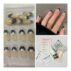 24 Pcs Nude French black press-on nails with white heart details
