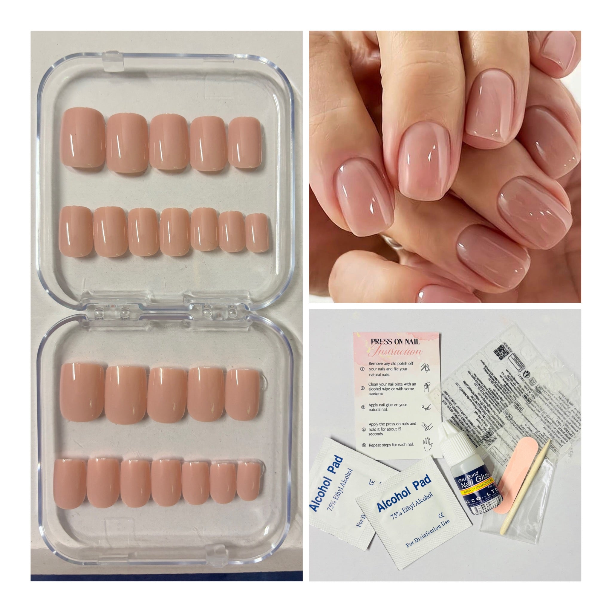 24 Pcs Medium Square Pink Jelly Press-On Nails