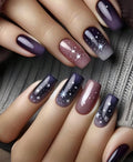 24 Pcs Medium Square Purple Galaxy Star Press-On Nails