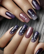 24 Pcs Medium Square Purple Galaxy Star Press-On Nails