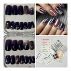 24 Pcs Medium Square Purple Galaxy Star Press-On Nails