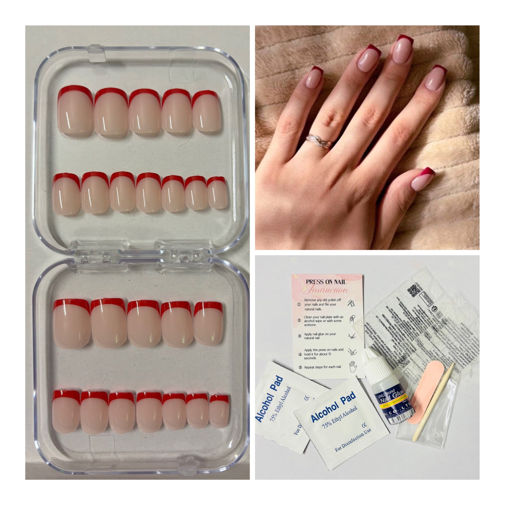 24 Pcs Classic Red French tip press-on nails