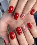 24 Pcs Red Square Press-On Nails with Heart Design