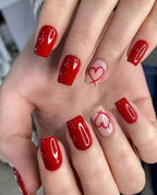 24 Pcs Red Square Press-On Nails with Heart Design