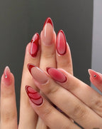 24 Pcs Red & Pink Ombre Almond Press-On Nails