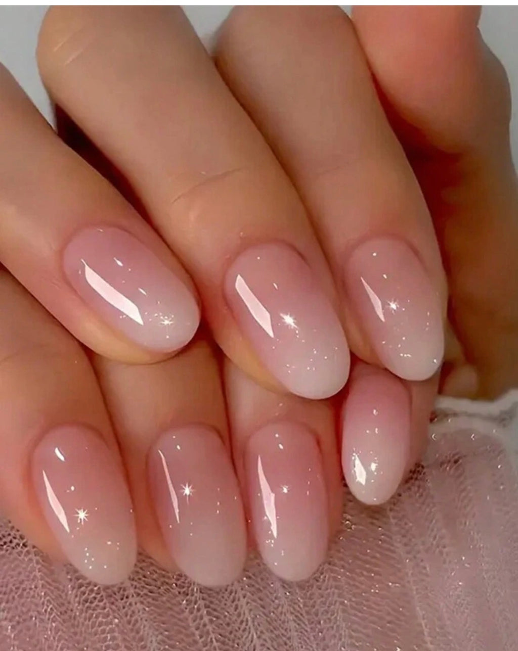 24 Pcs Medium Round French glitter press-on nails