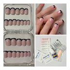 24 Pcs Short Square Black French Press-On Nails