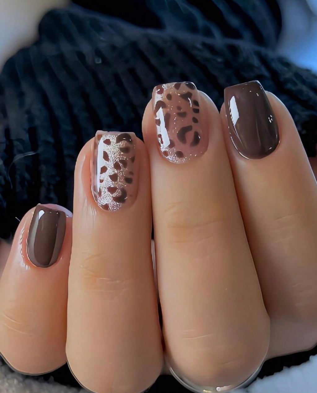 24 Pcs Short Square Coffee Brown Leopard Print Press-On Nails