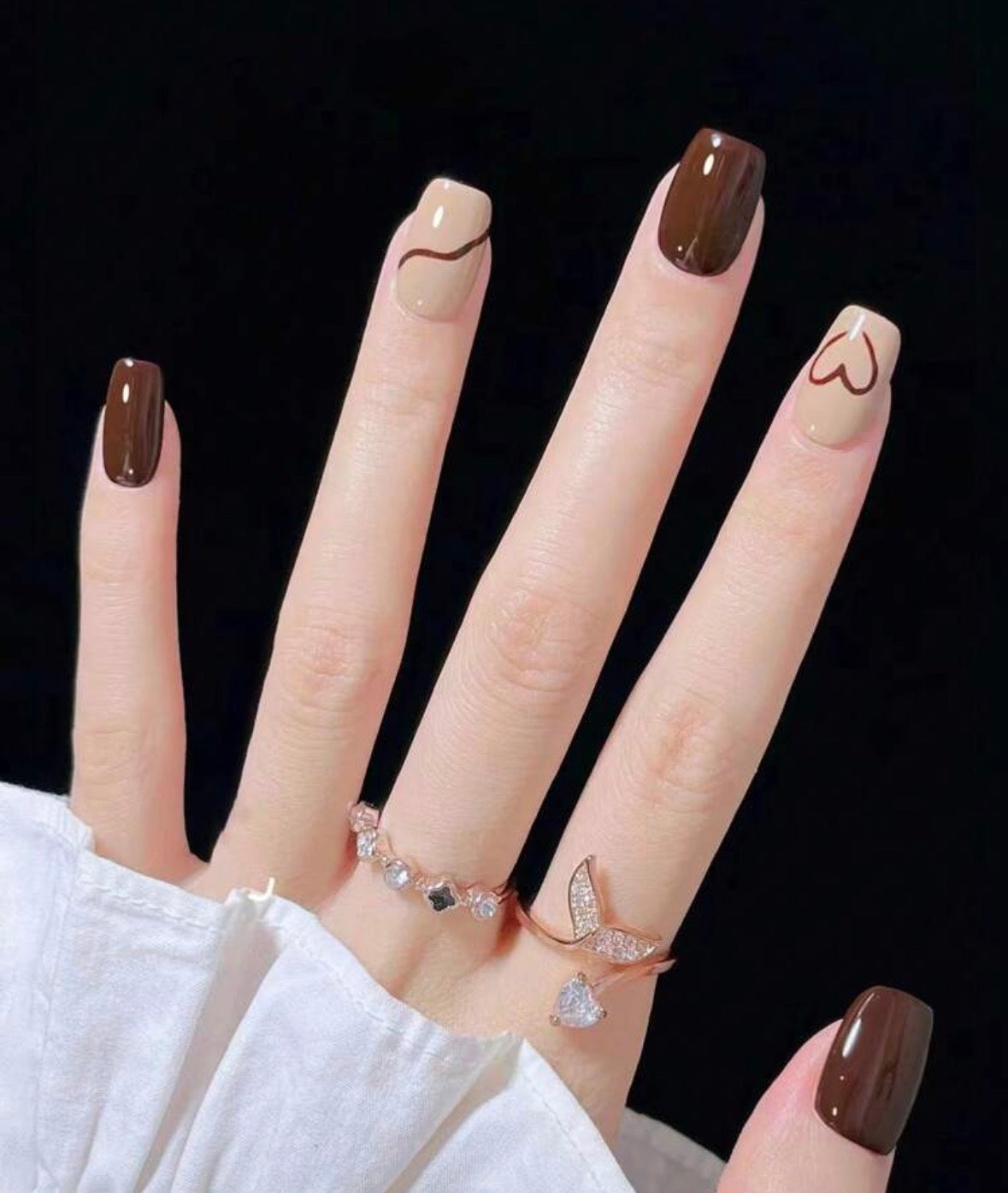 24 Pcs Short Square Coffee & Chocolate Color Press-On Nails