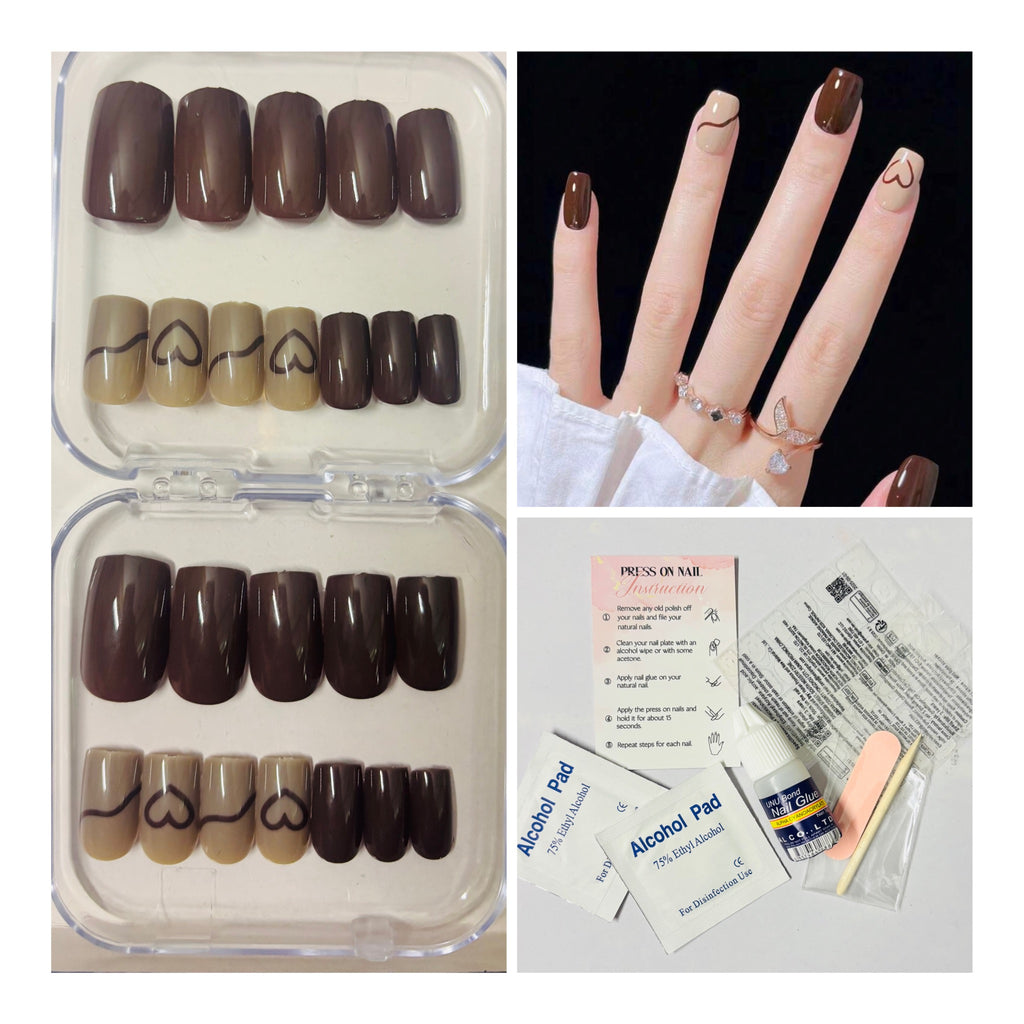 24 Pcs Short Square Coffee & Chocolate Color Press-On Nails
