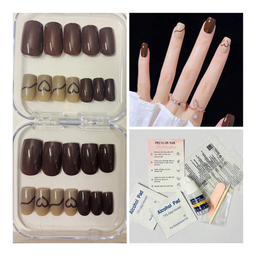 24 Pcs Short Square Coffee & Chocolate Color Press-On Nails