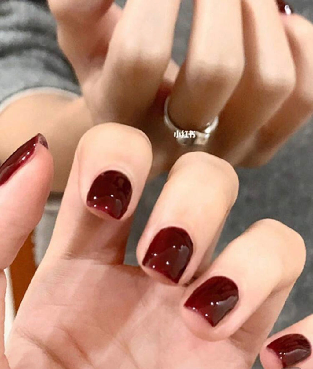 24 Pcs Short Square Dark Red Press-On Nails