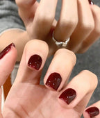 24 Pcs Short Square Dark Red Press-On Nails