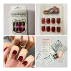 24 Pcs Short Square Dark Red Press-On Nails