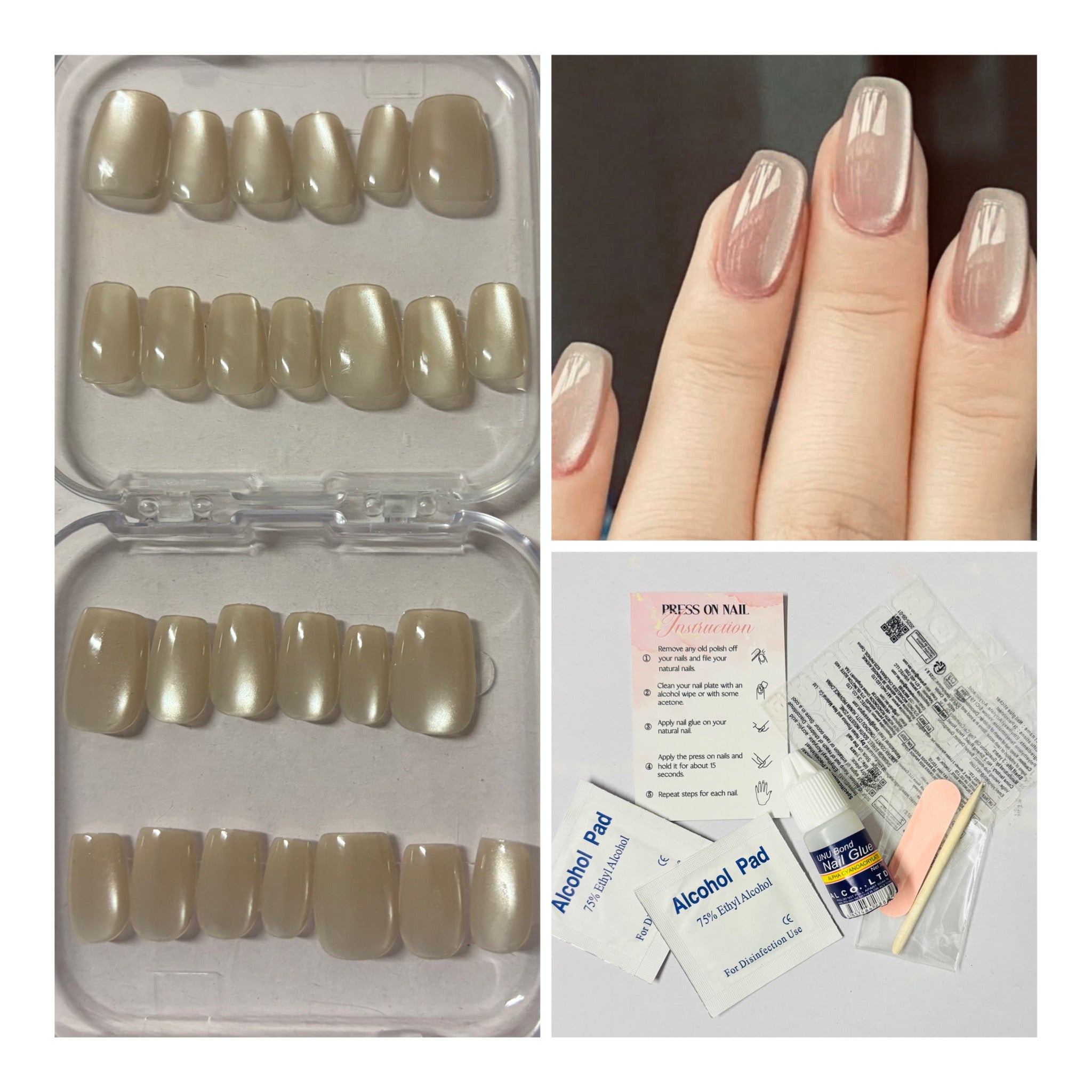 Short Square Gold Cateye Press-On Nails.