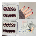 24 Pcs Short Square Red & White Double Heart Press-On Nails