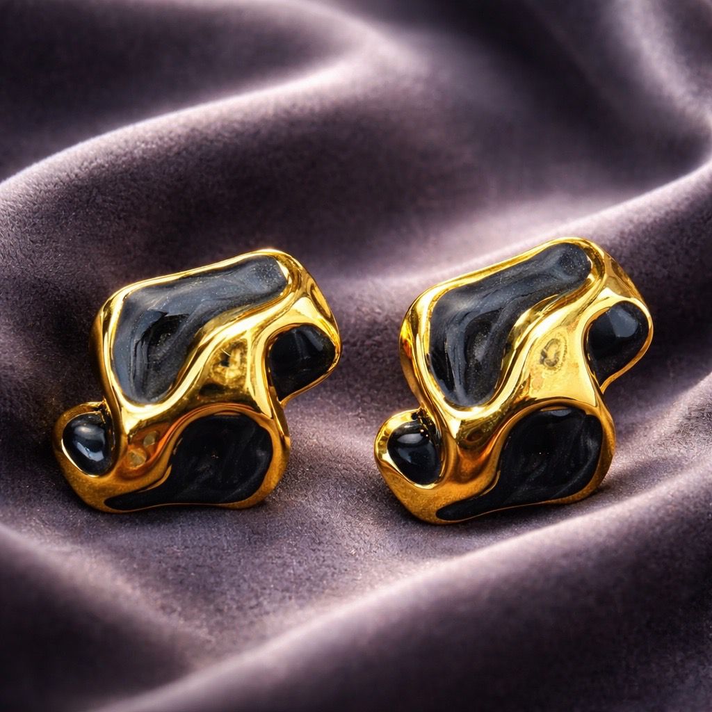 Black and Gold Abstract Stainless Steel Earrings