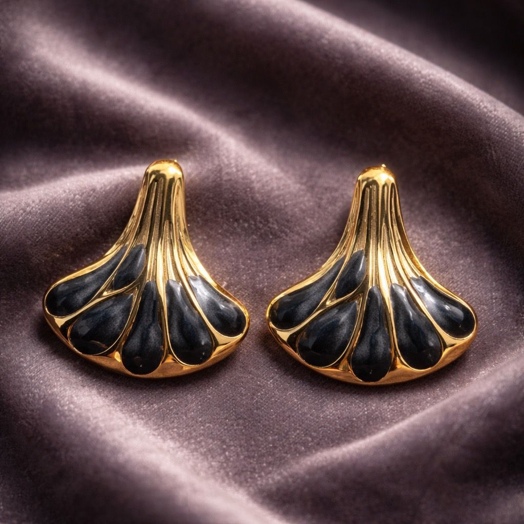 Black and Gold Mushroom Stainless Steel Earrings
