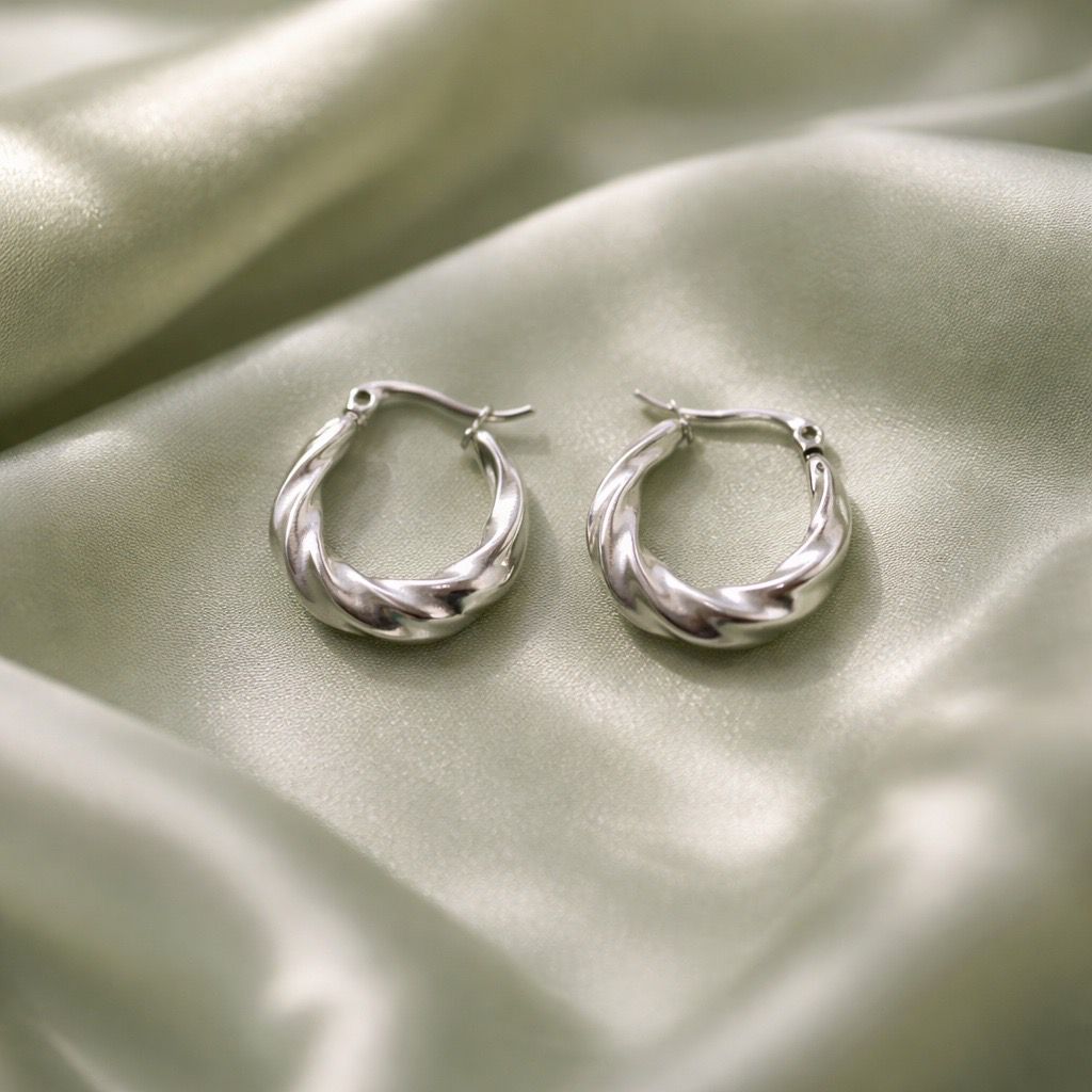 Stainless Steel Silver Hoop Earrings _ Design 4