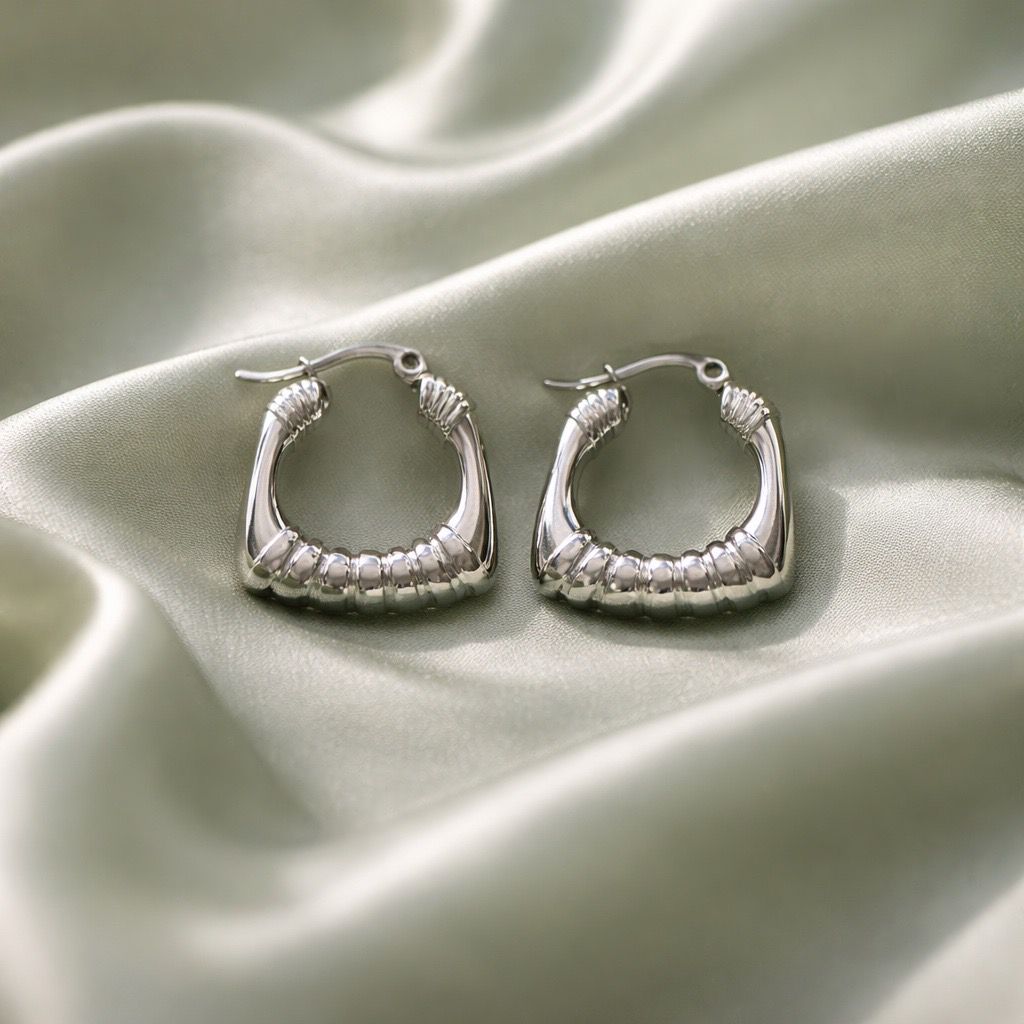 Stainless Steel Silver Hoop Earrings _ Design 5