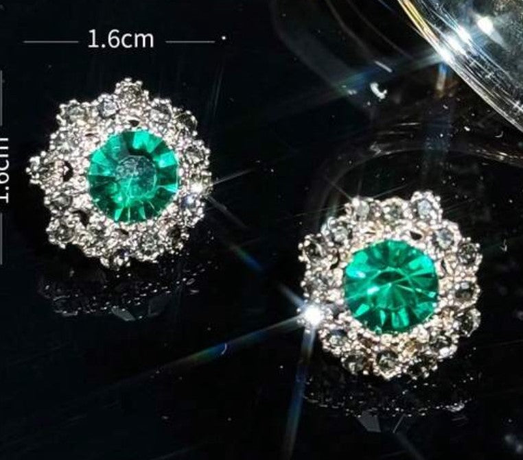 Baroque Style Rhinestone Earrings_Emerald Green
