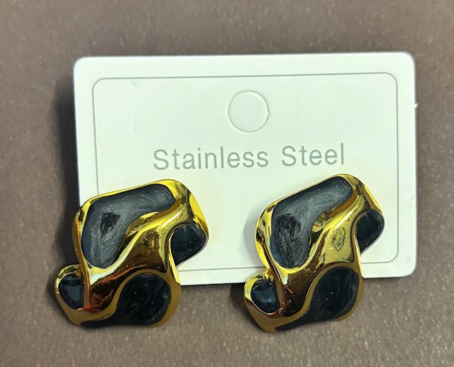 Black and Gold Abstract Stainless Steel Earrings