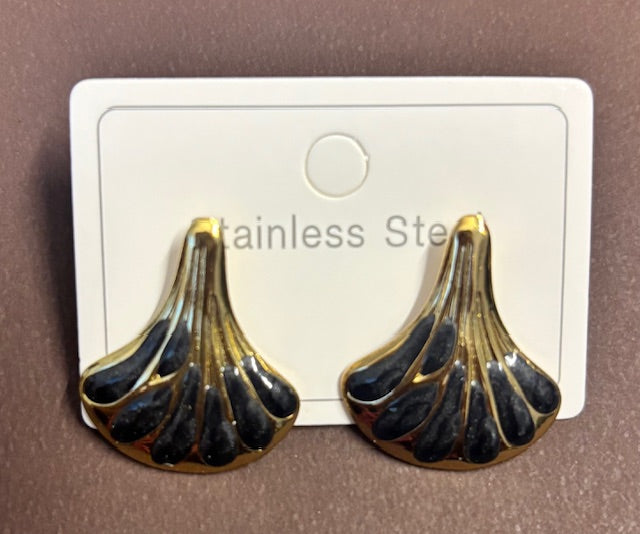 Black and Gold Mushroom Stainless Steel Earrings