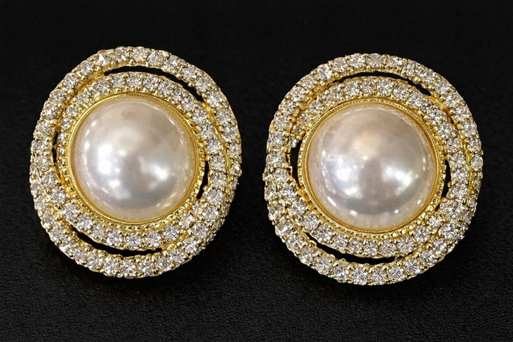 Gold Pearl Stud Earrings