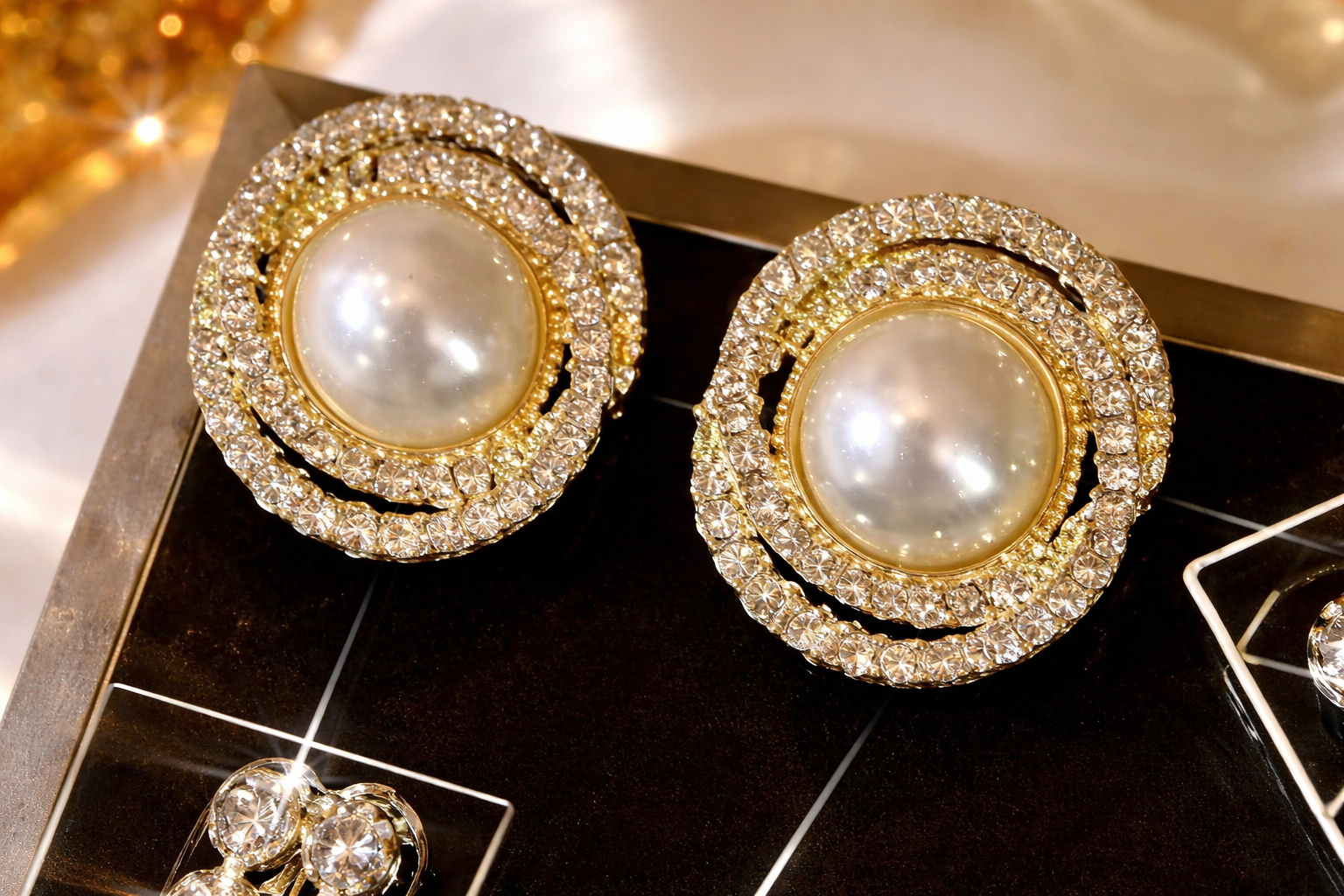 Gold Pearl Stud Earrings