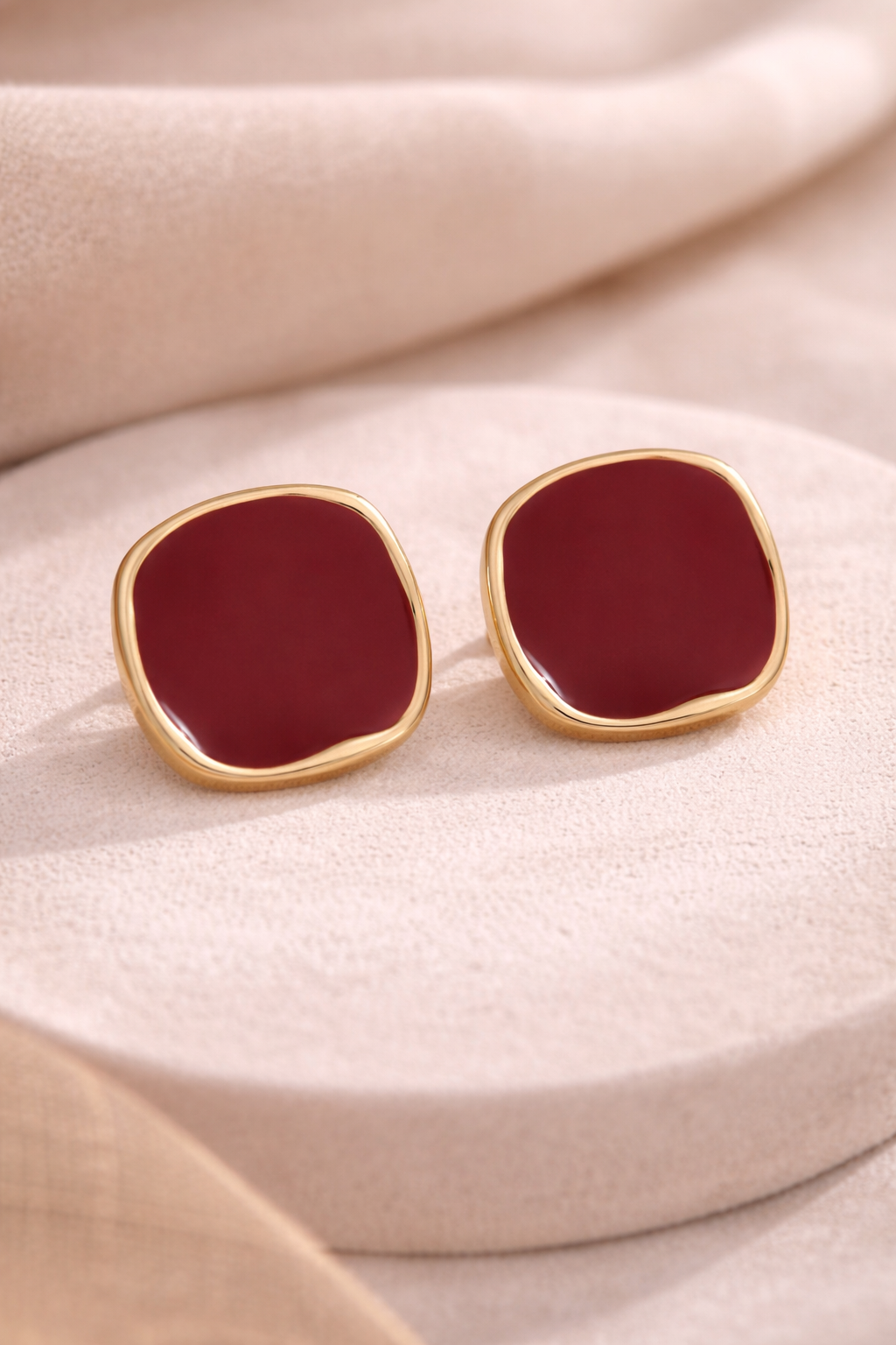 Maroon Square Stud Earrings